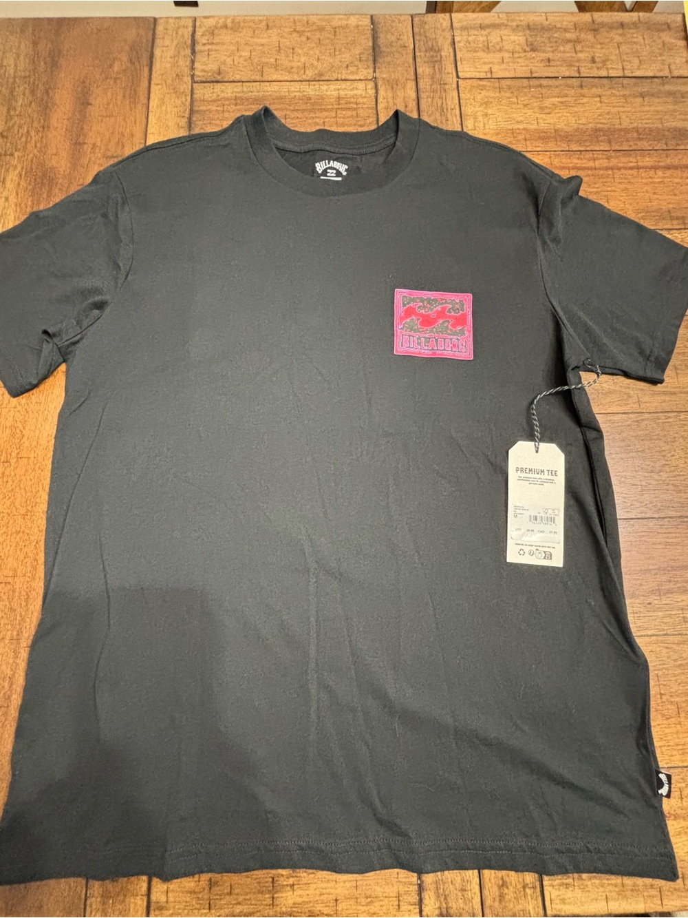 Billabong Black Short-Sleeve Tee with Pink Logo Patch